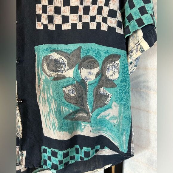 Vintage Goouch Retro Abstract Artsy Collared Short Sleeve Button Up Shirt M - Picture 6 of 7